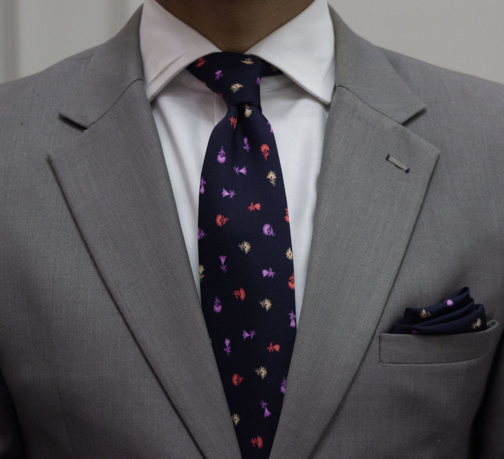 100% Polyester Blue Base with Colorful Small Flowers Print Premium Tie Set