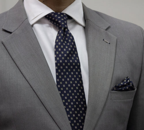 100% Silk Micro Motif Classic Dark Blue Premium Tie Set