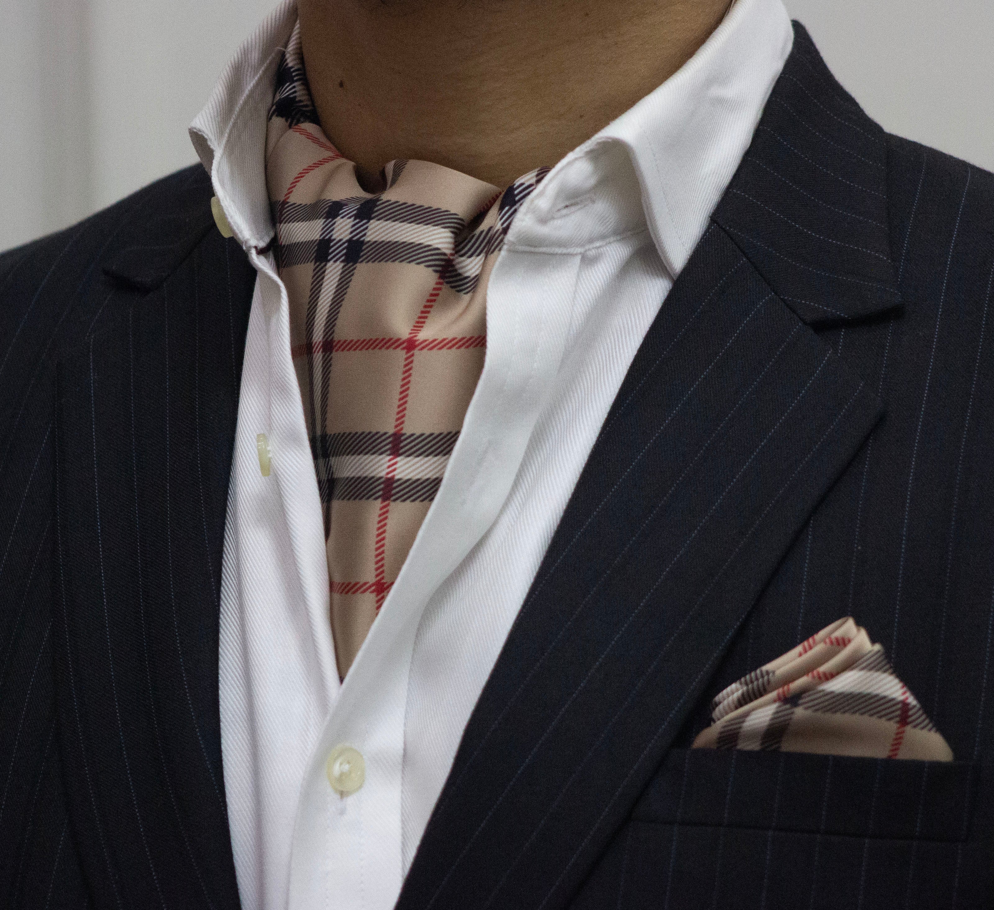 BURBERRY STYLE CRAVAT AND POCKET SQUARE