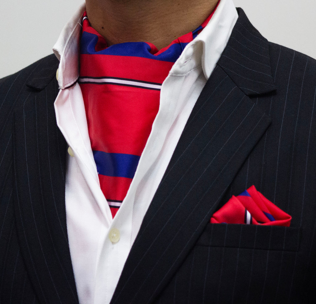 RED BASE CRAVAT AND POCKET SQUARE SET