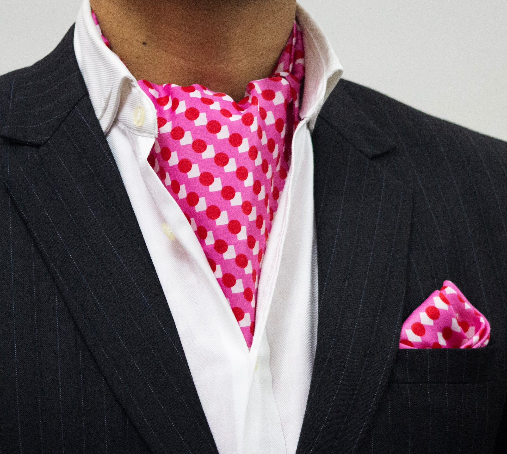 BOLD AND VIBRANT PINK CRAVAT AND POCKET SQUARE SET