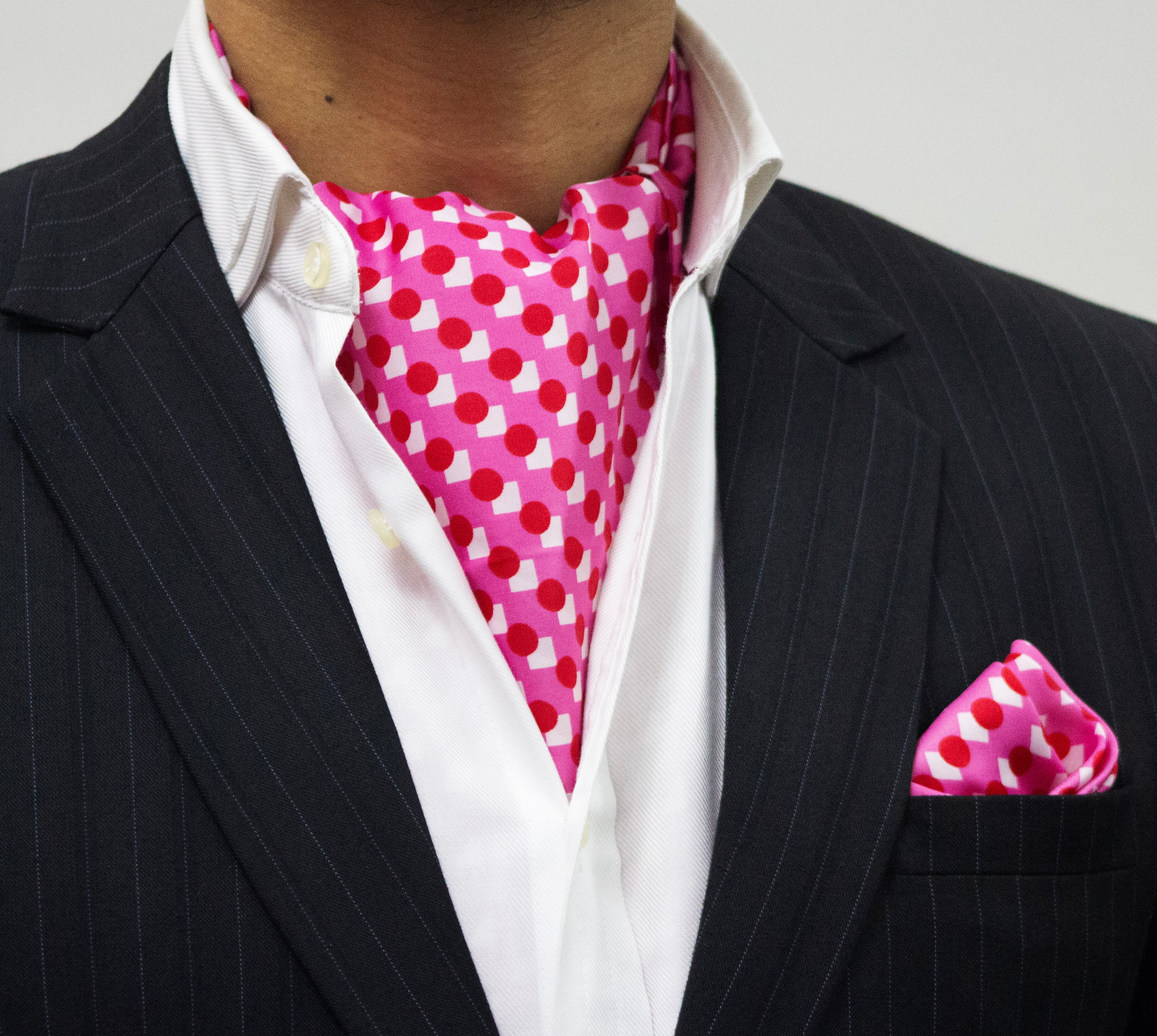 BOLD AND VIBRANT PINK CRAVAT AND POCKET SQUARE SET