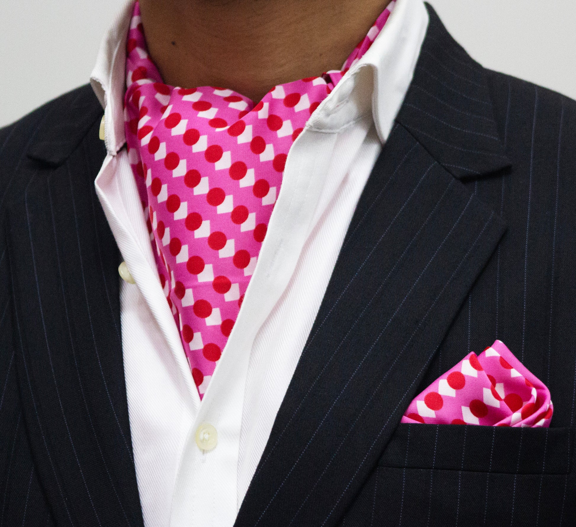 BOLD AND VIBRANT PINK CRAVAT AND POCKET SQUARE SET