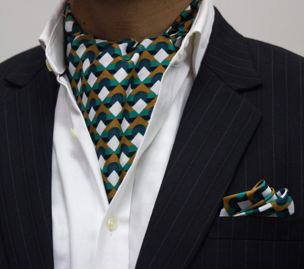 MILITARY COLOR PATTERN CRAVAT AND POCKET SQUARE SET