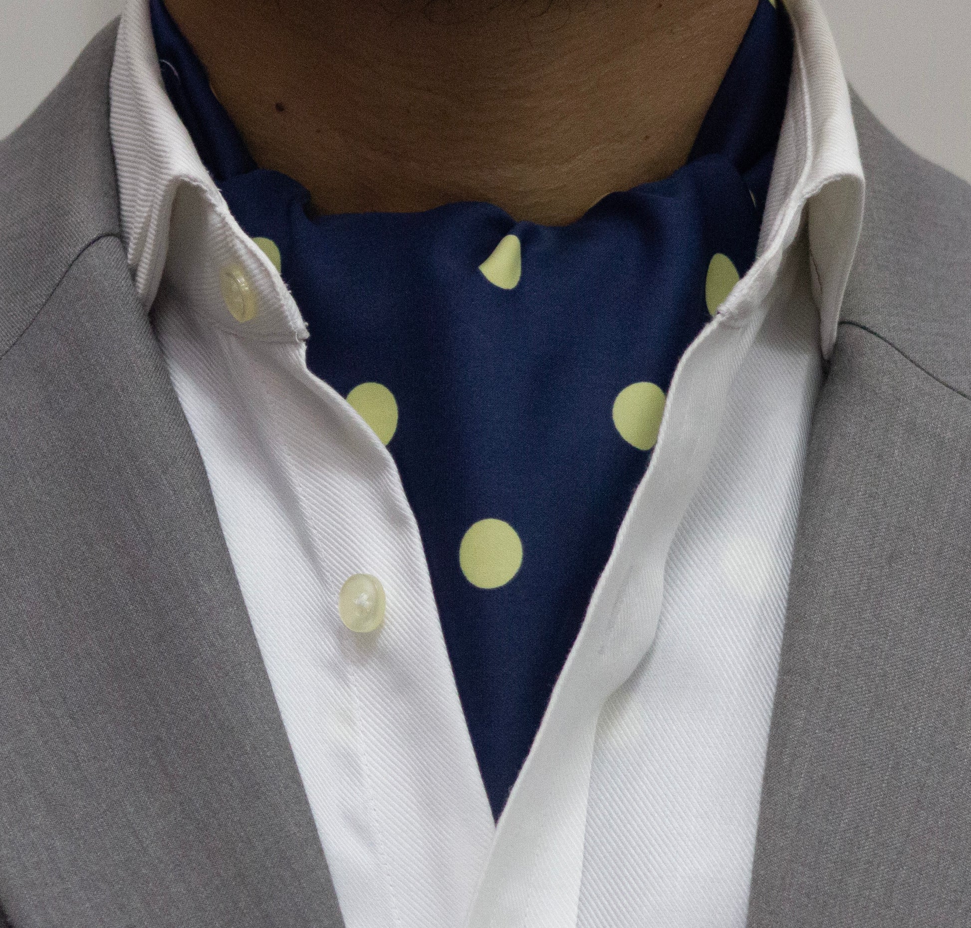 BLUE WITH YELLOW POLKA SPOTS CRAVAT AND POCKET SQUARE SET