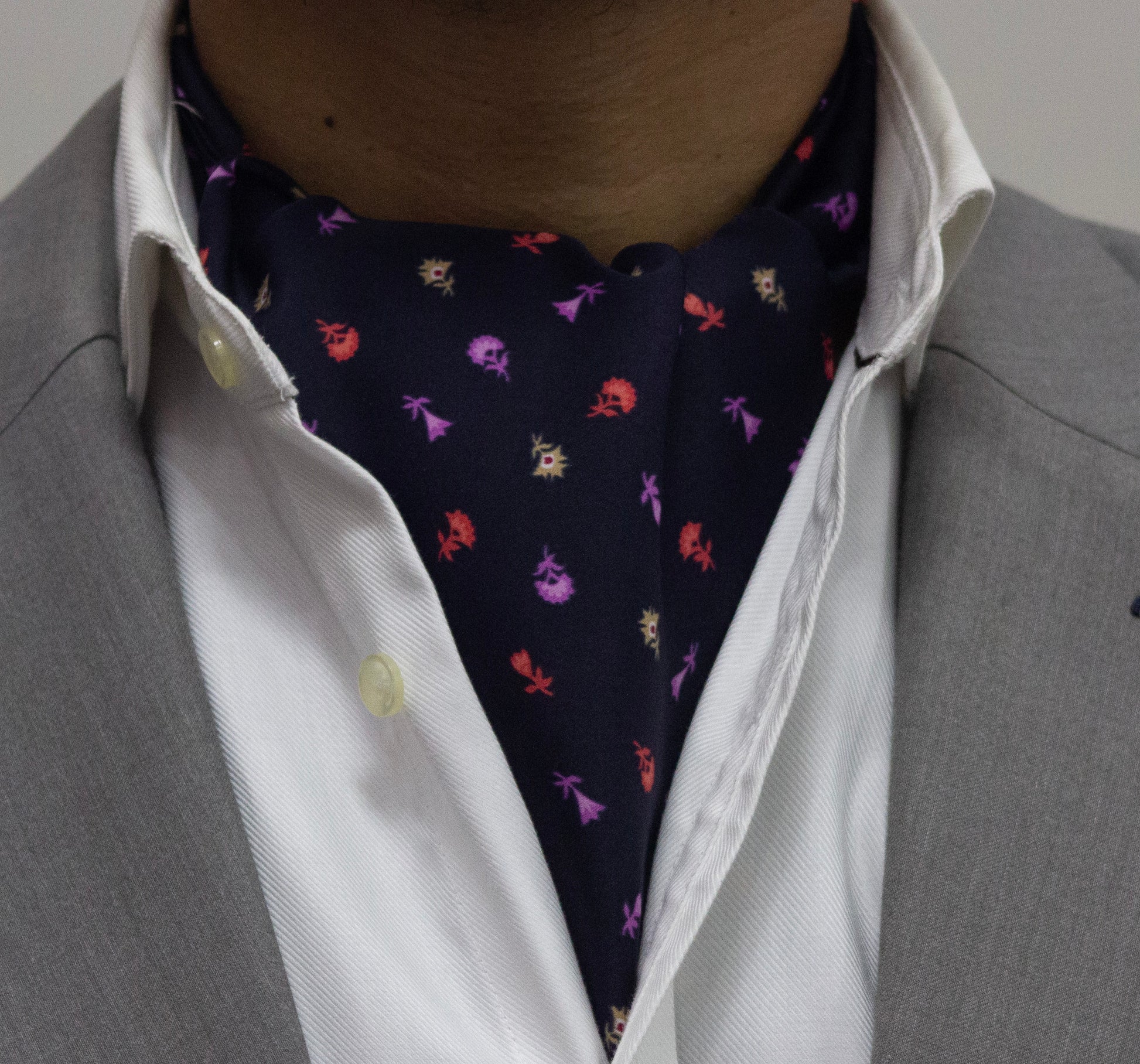 BLUE BASE WITH COLORFUL FLOWERS CRAVAT AND POCKET SQUARE SET