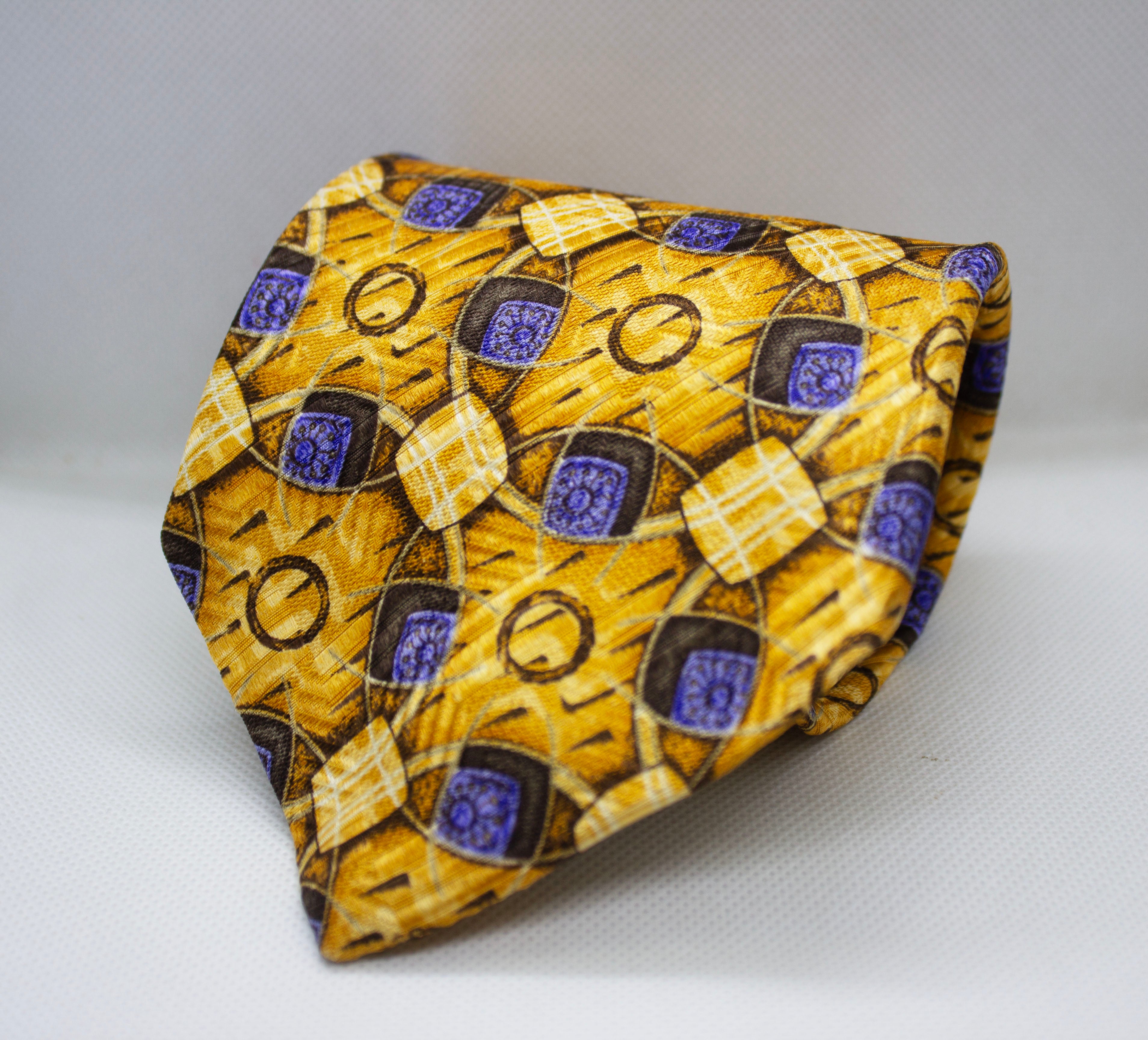 100% Silk Yellow Geometric Broad Tie