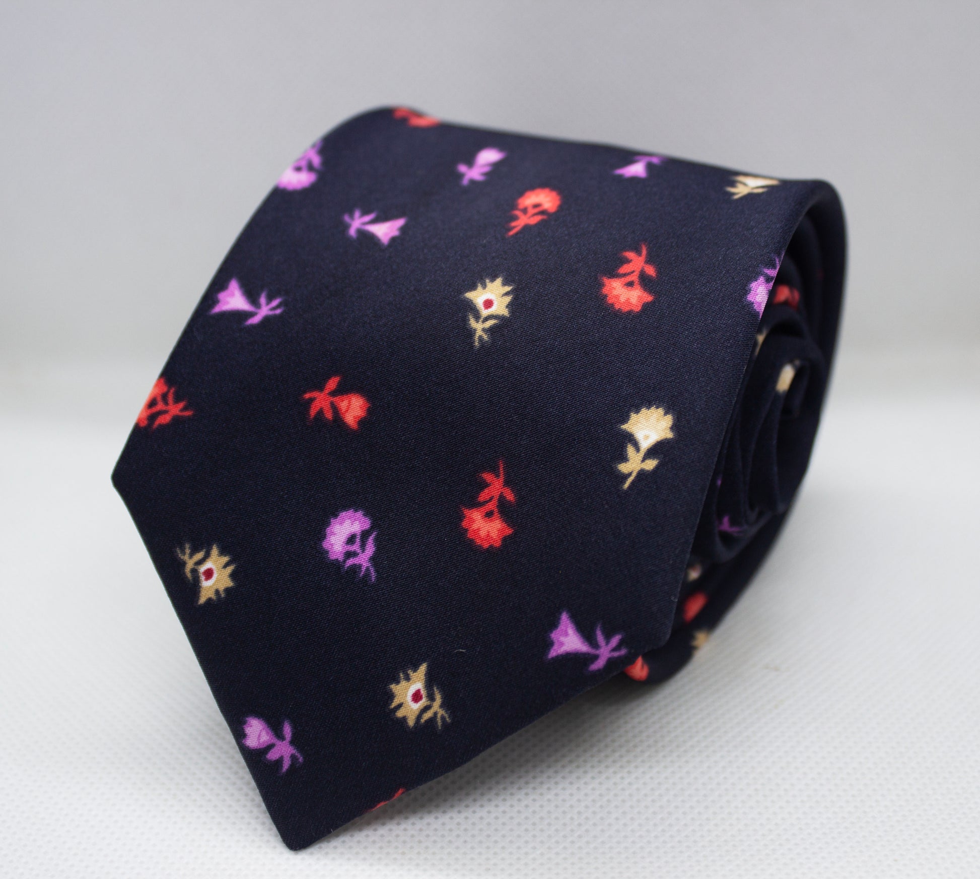 100% Polyester Blue Base with Colorful Small Flowers Print Premium Tie Set