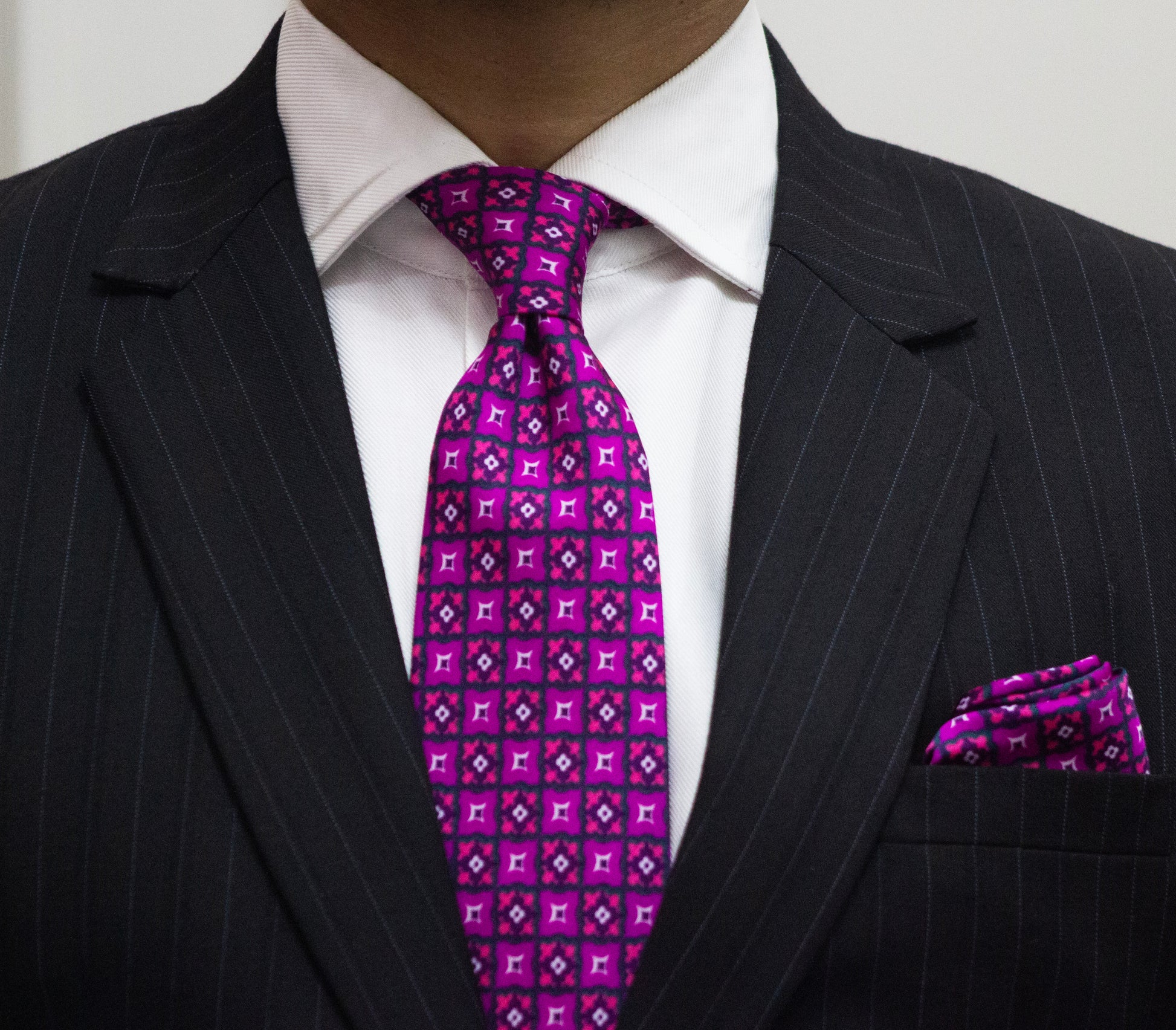 100% Polyester Magenta Motif Check Premium Tie Set