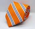 100% Polyester Tangerine Orange with White and Blue Stripes Tie