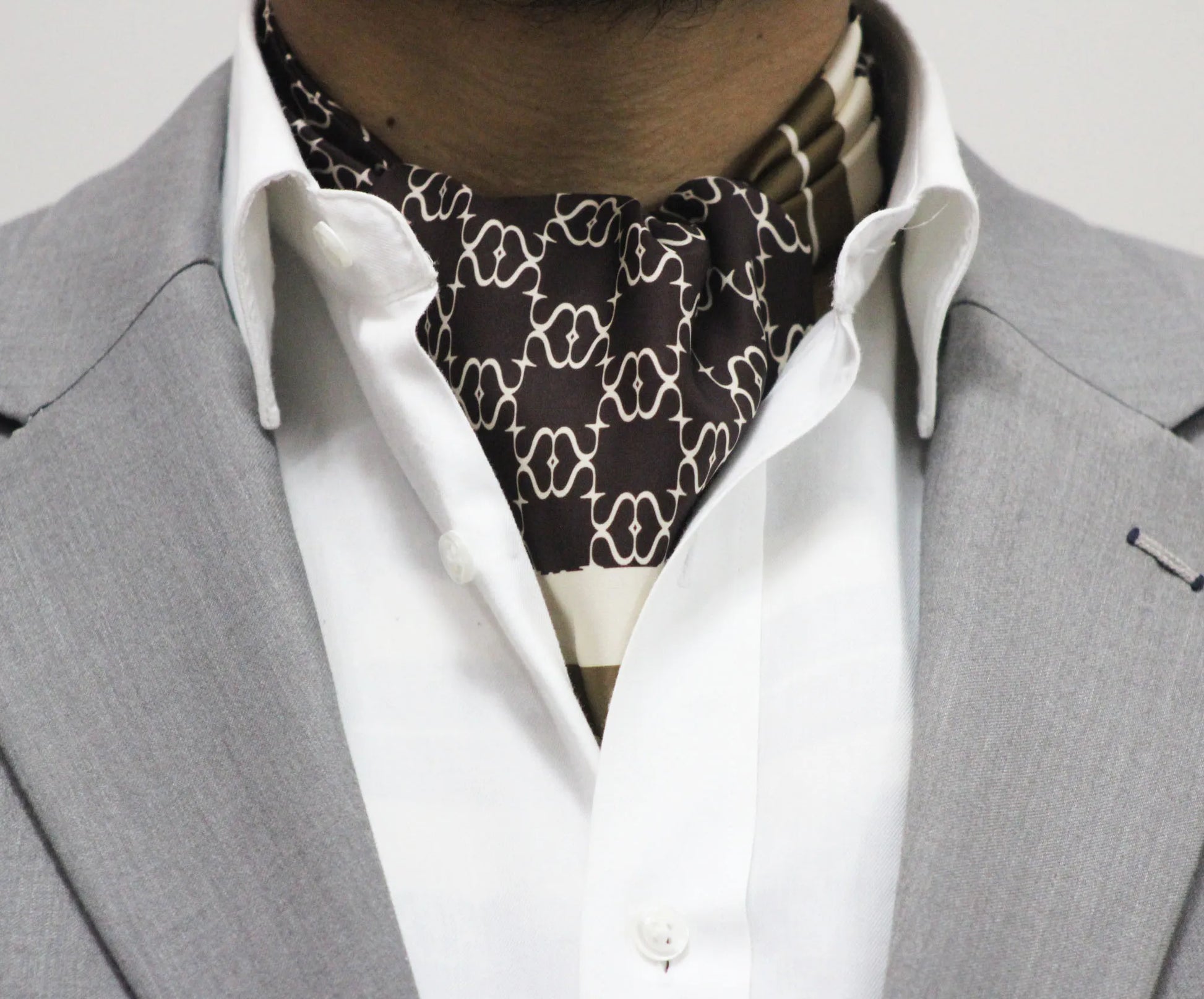 Brown and Green Designer Cravat and Pocket Square Set