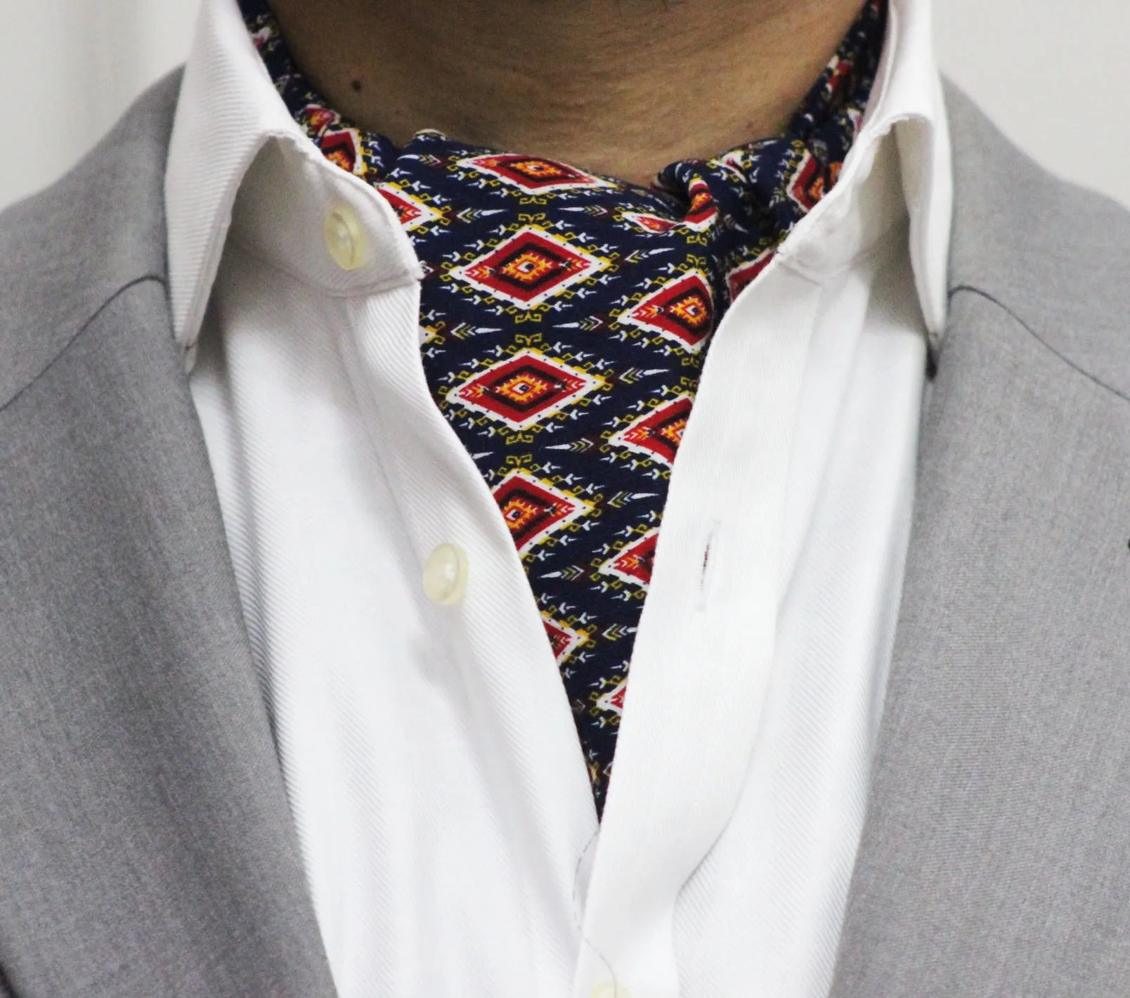 Blue and Red Diamond Pattern Cravat and Pocket Square Set