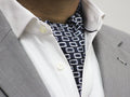 Blue and White Continuous Chain Pattern Cravat and Pocket Square Set