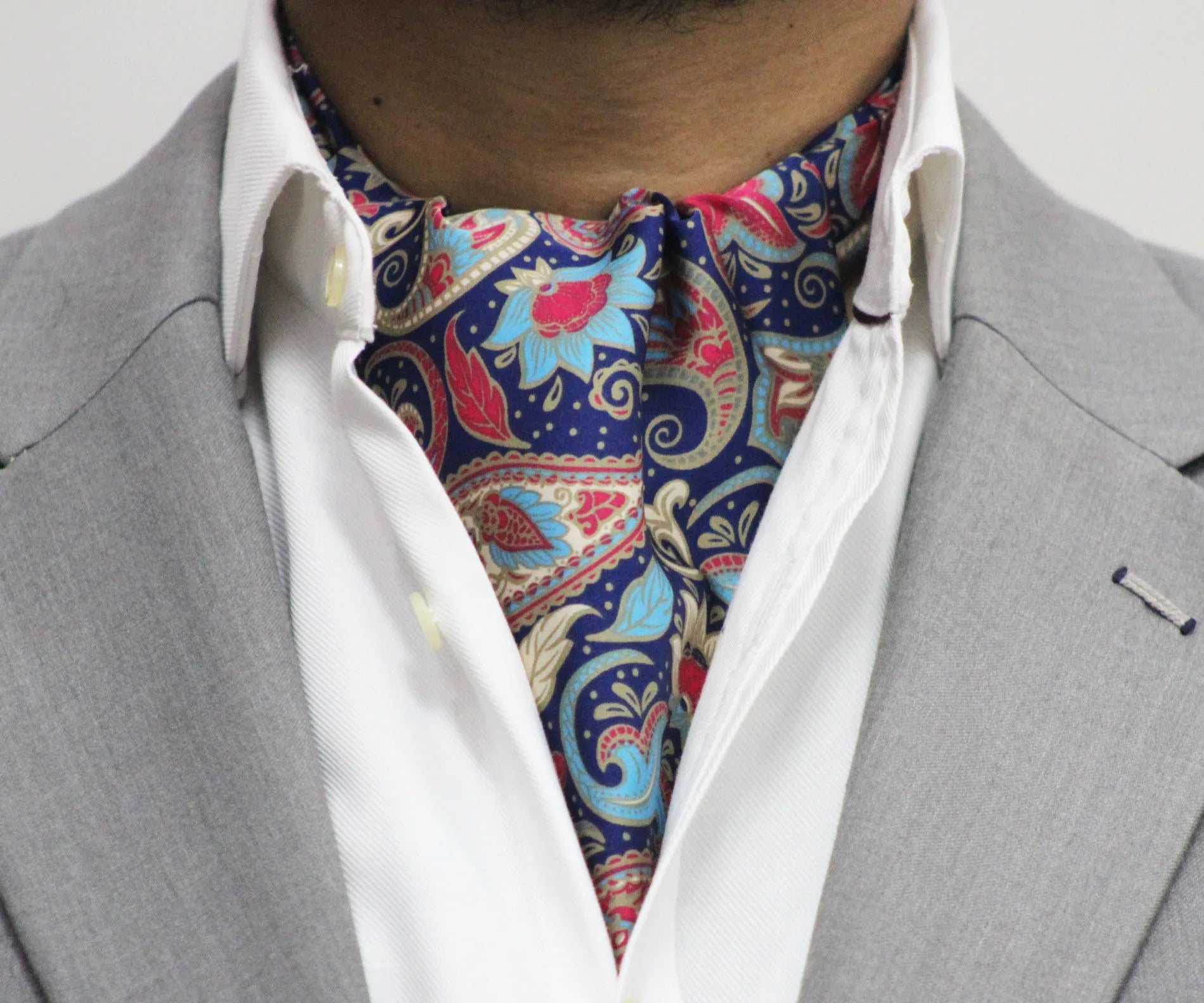 Blue and Pink Paislay Pattern Cravat and Pocket Square Set