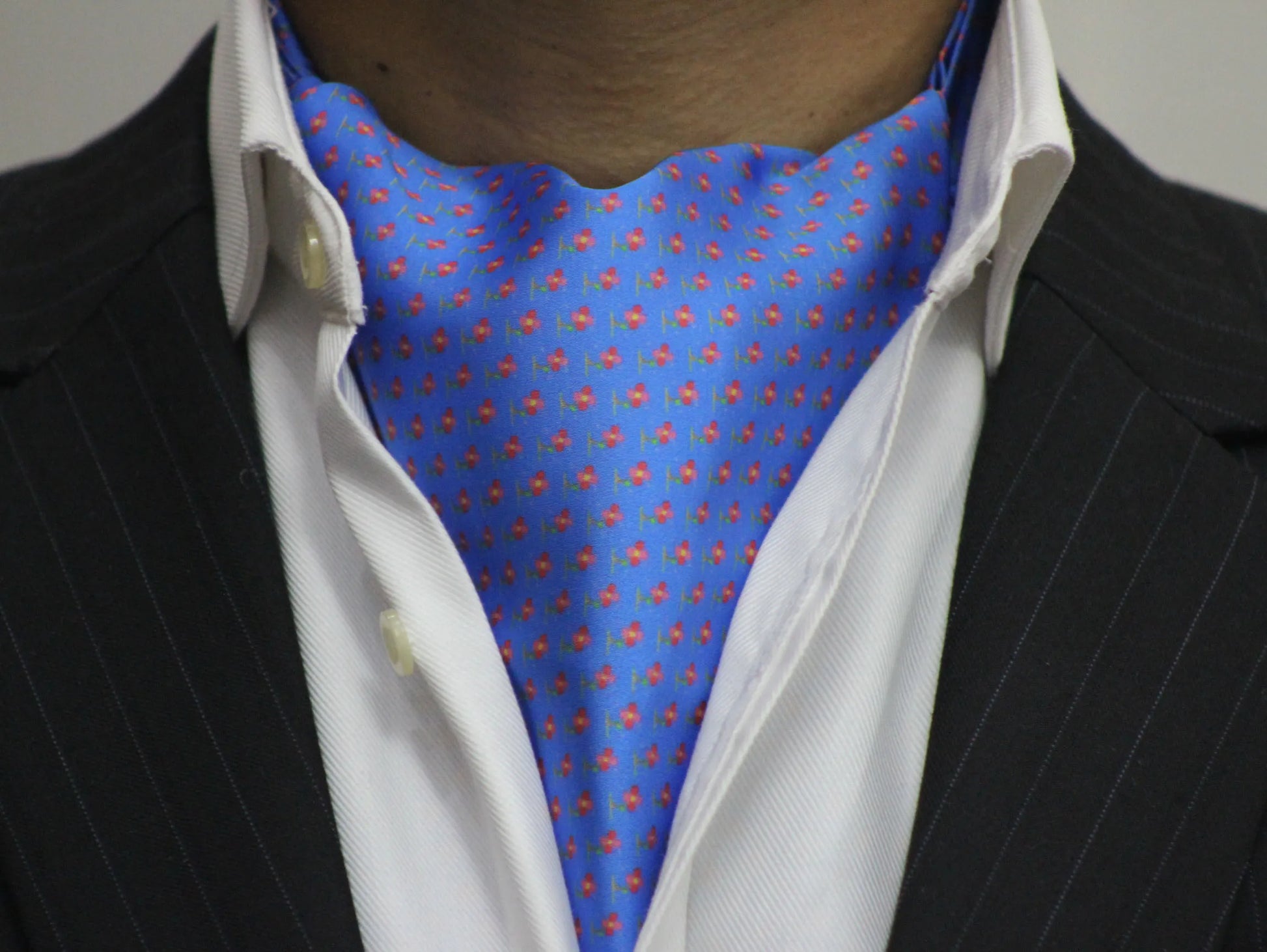 Vibrant Blue and Pink Floral Cravat and Pocket Square Set