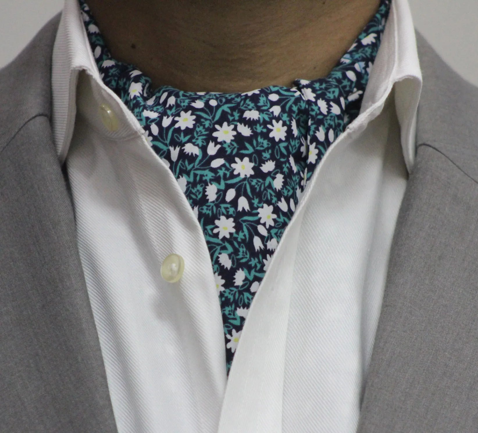 Blue Base Floral Cravat and Pocket Square Set