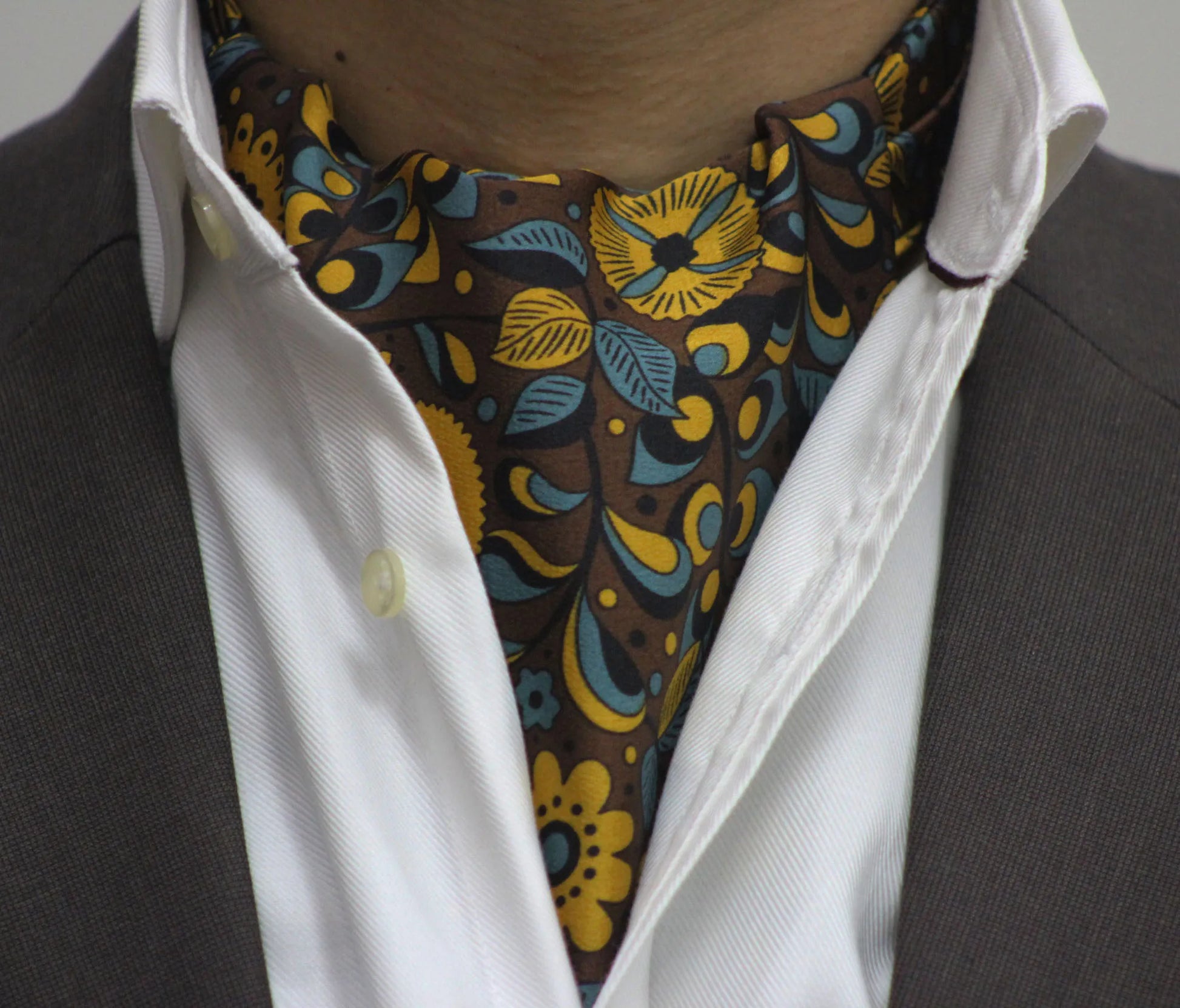 Brown Base Floral Cravat and Pocket Square Set