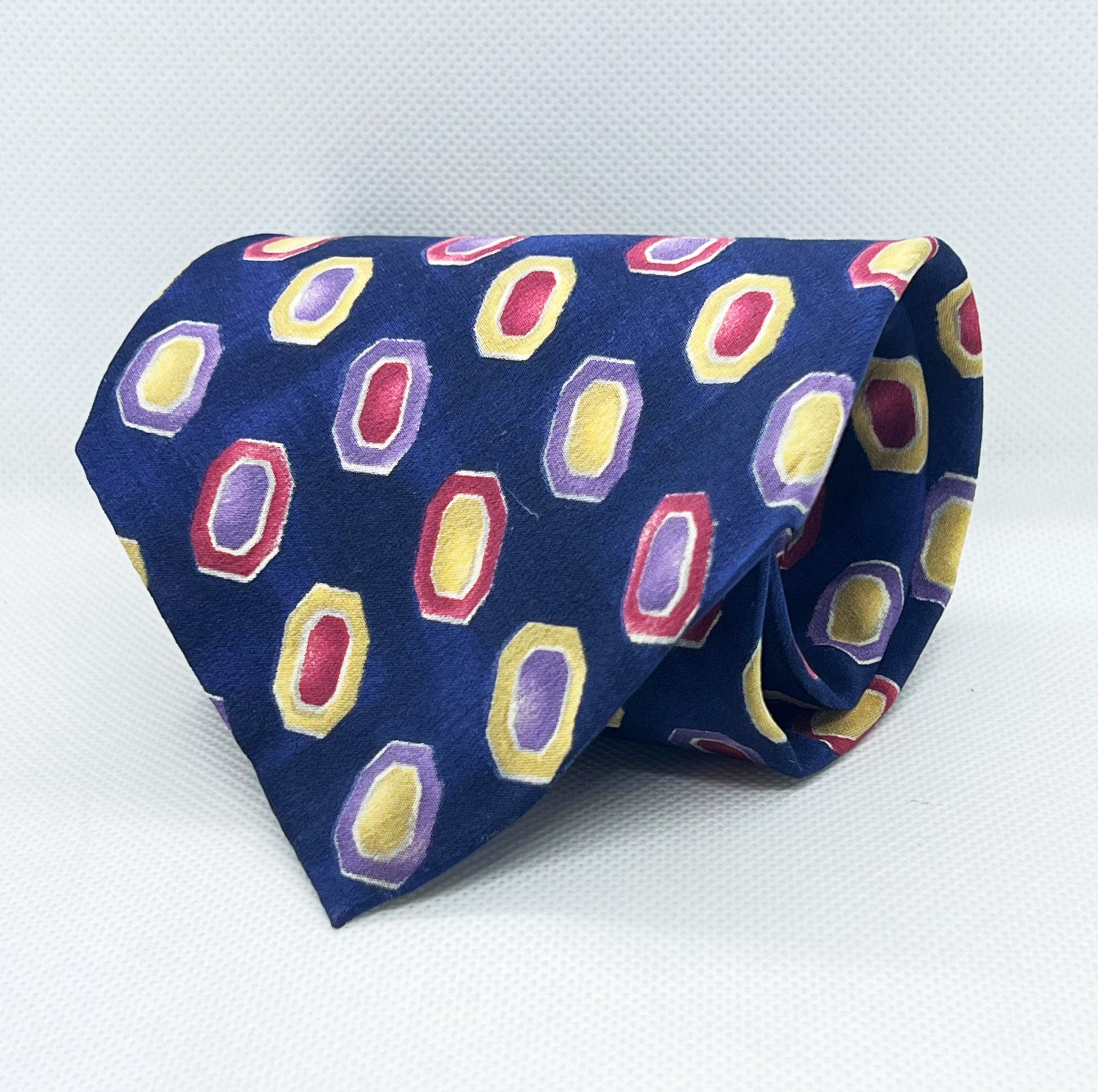 Navy Retro Jewel-Tone Oval Silk Broad Tie