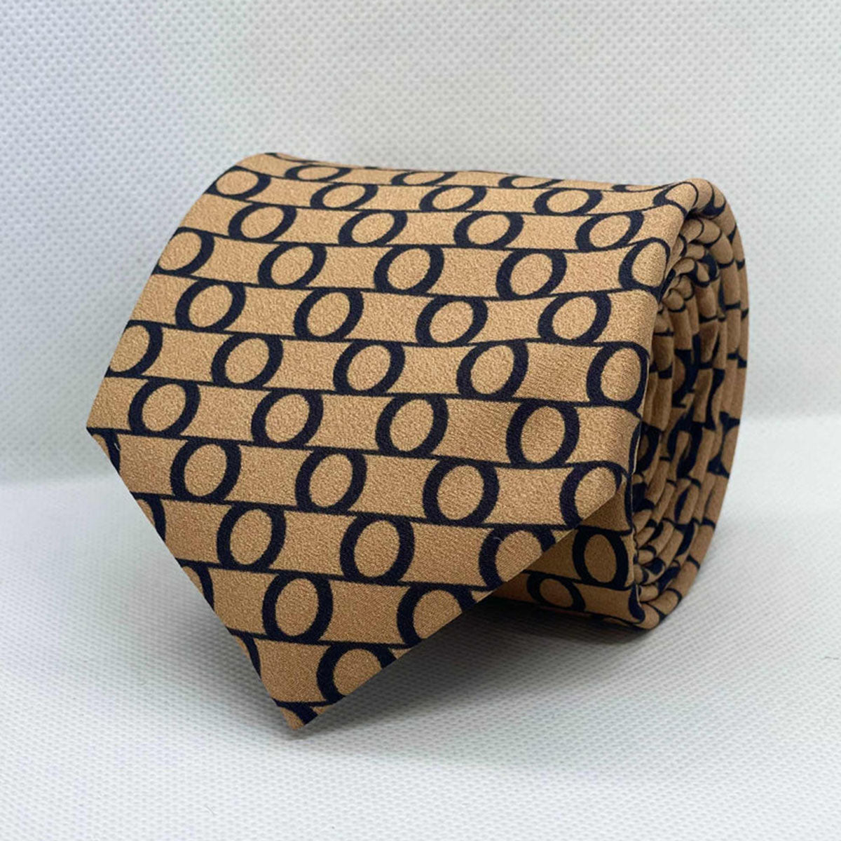 Mustard Gold Circle Pattern Necktie & Pocket Square Tie Set