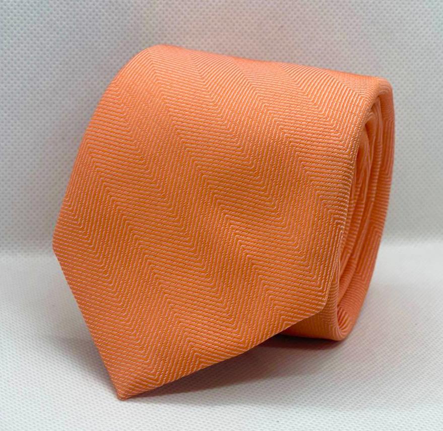 100% Polyester Peach Orange Herringbone Tie