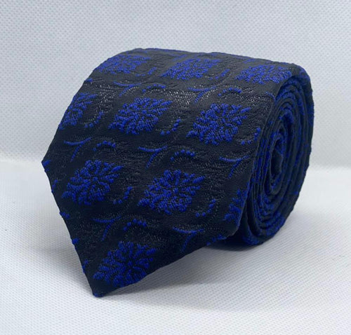 100% Polyester Black & Royal Blue Floral Tie