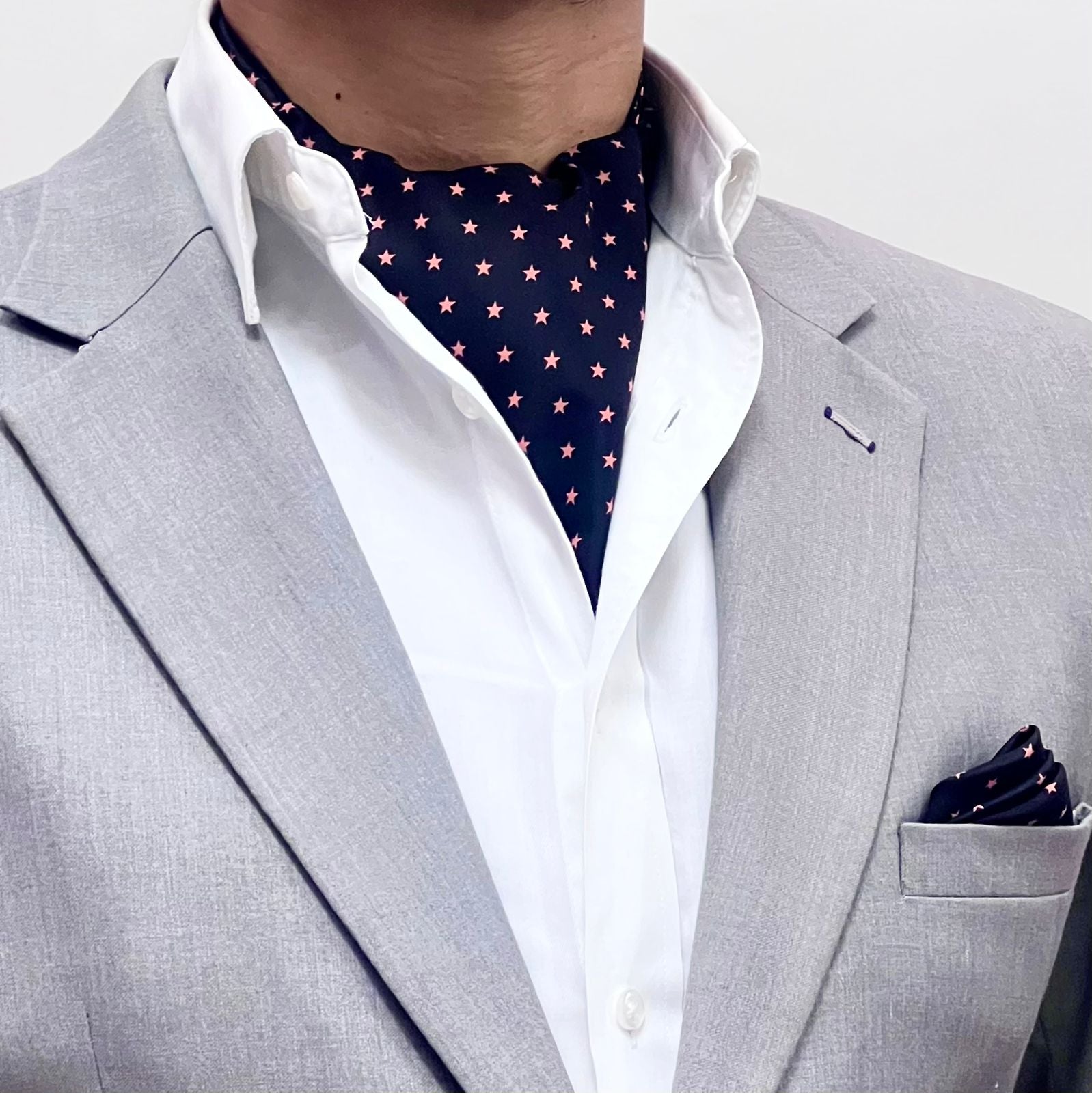 Black Starburst Cravat and Pocket Square Set