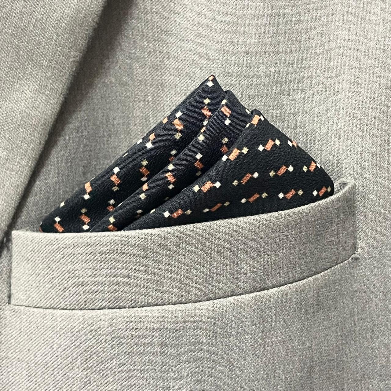 13 by 13 inches Midnight Ember Geo Pattern Pocket Square