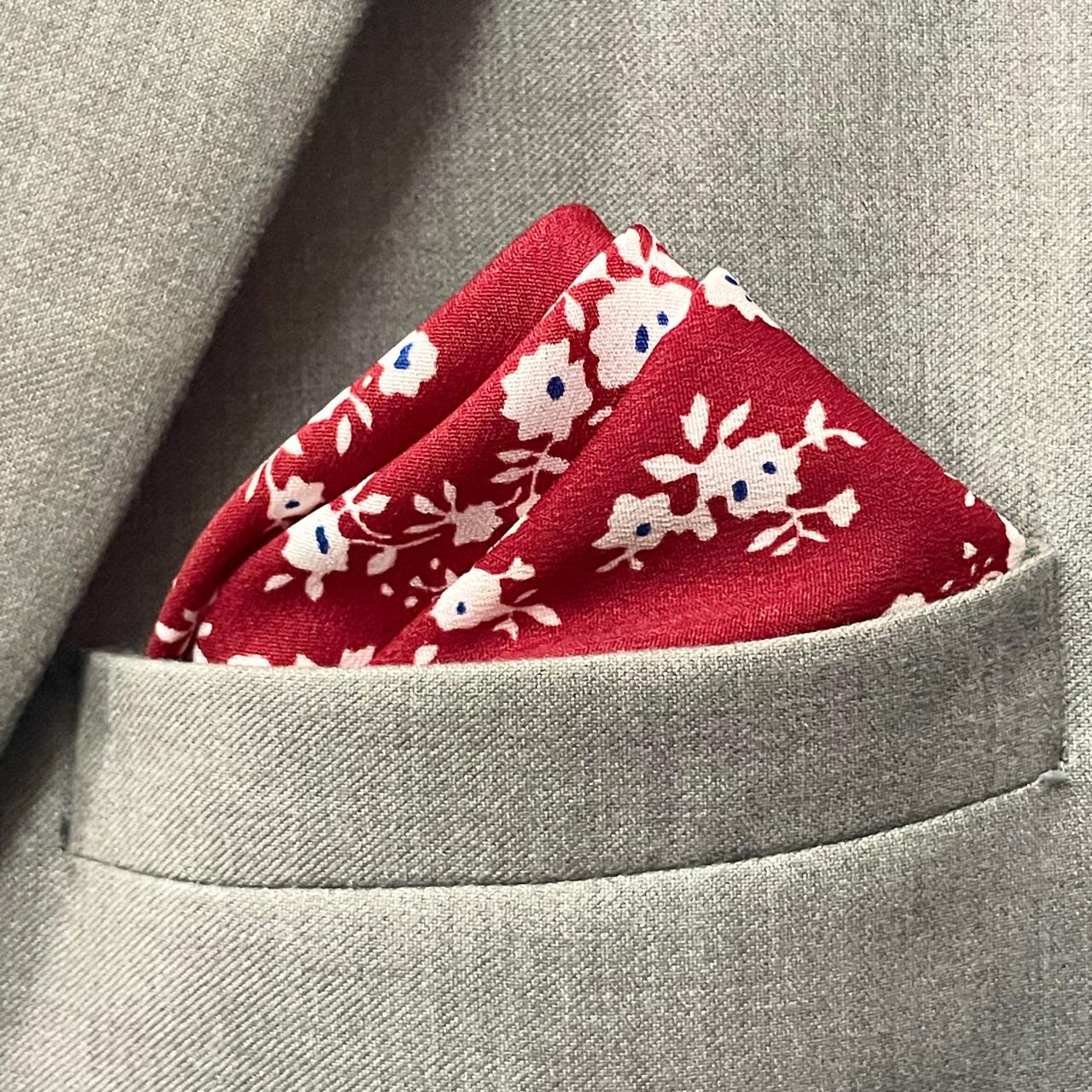 13 by 13 inches Red Floral Pocket Square