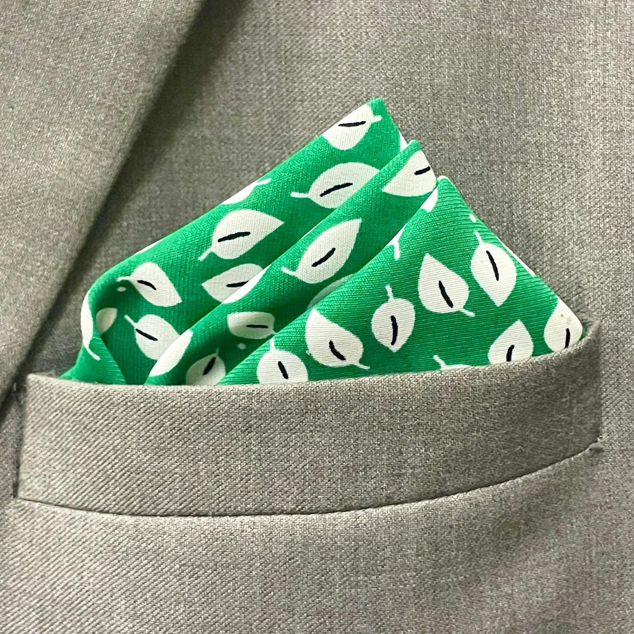 13 by 13 inches Green Leaf Pattern Pocket Square