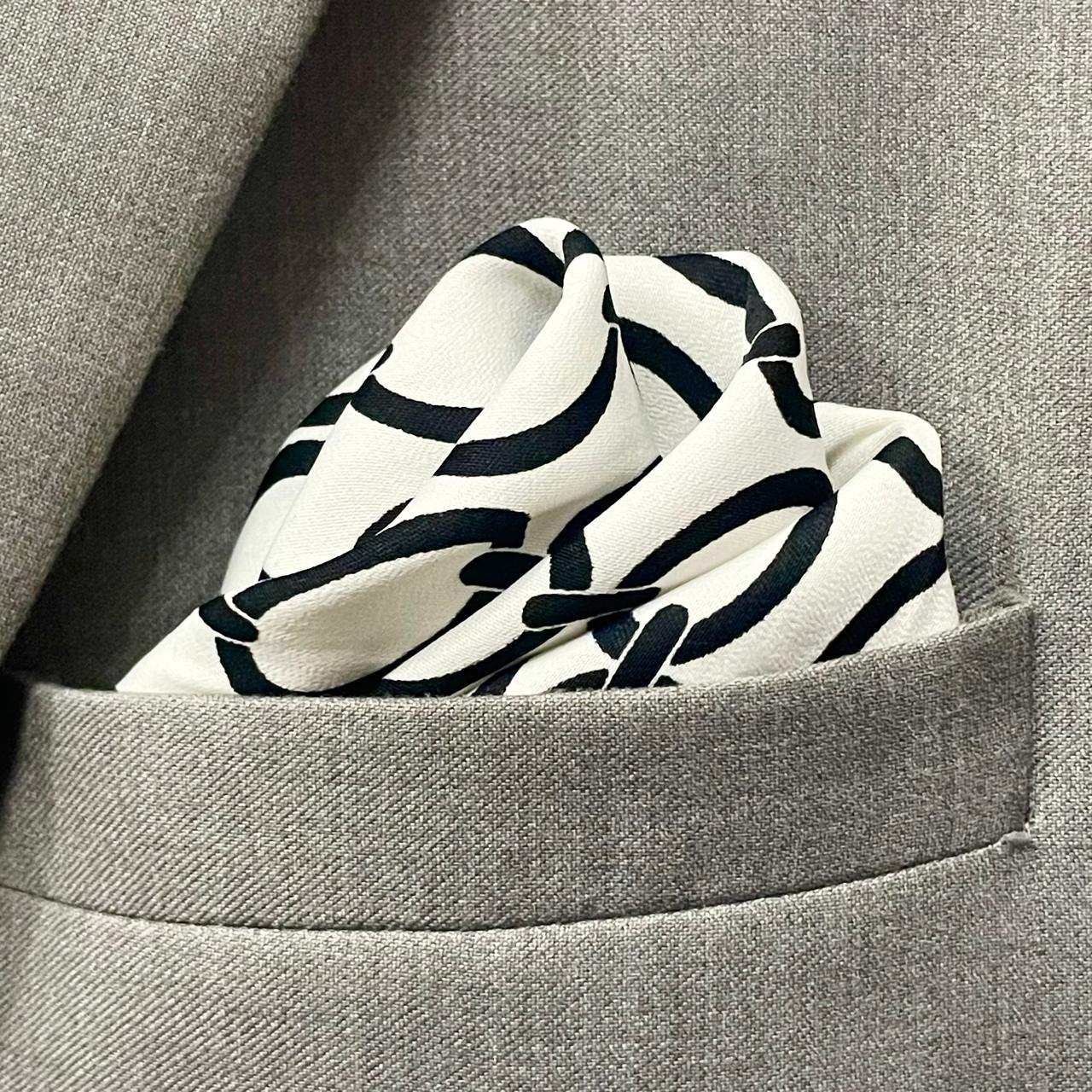 13 by 13 inches Black & White Abstract Pattern Pocket Square
