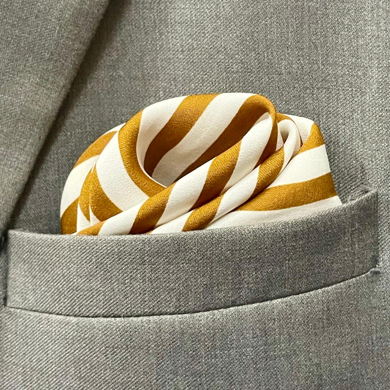 13 by 13 inches Mustard Stripe Pocket Square