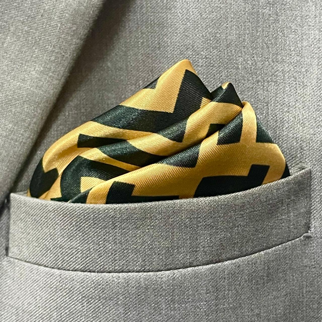 13 by 13 inches Yellow & Black Zigzag Pocket Square