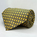 Golden Yellow & Black Geometric Polyester Broad Tie