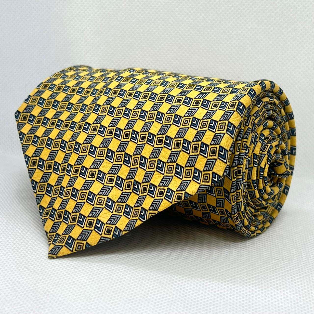 Golden Yellow & Black Geometric Polyester Broad Tie