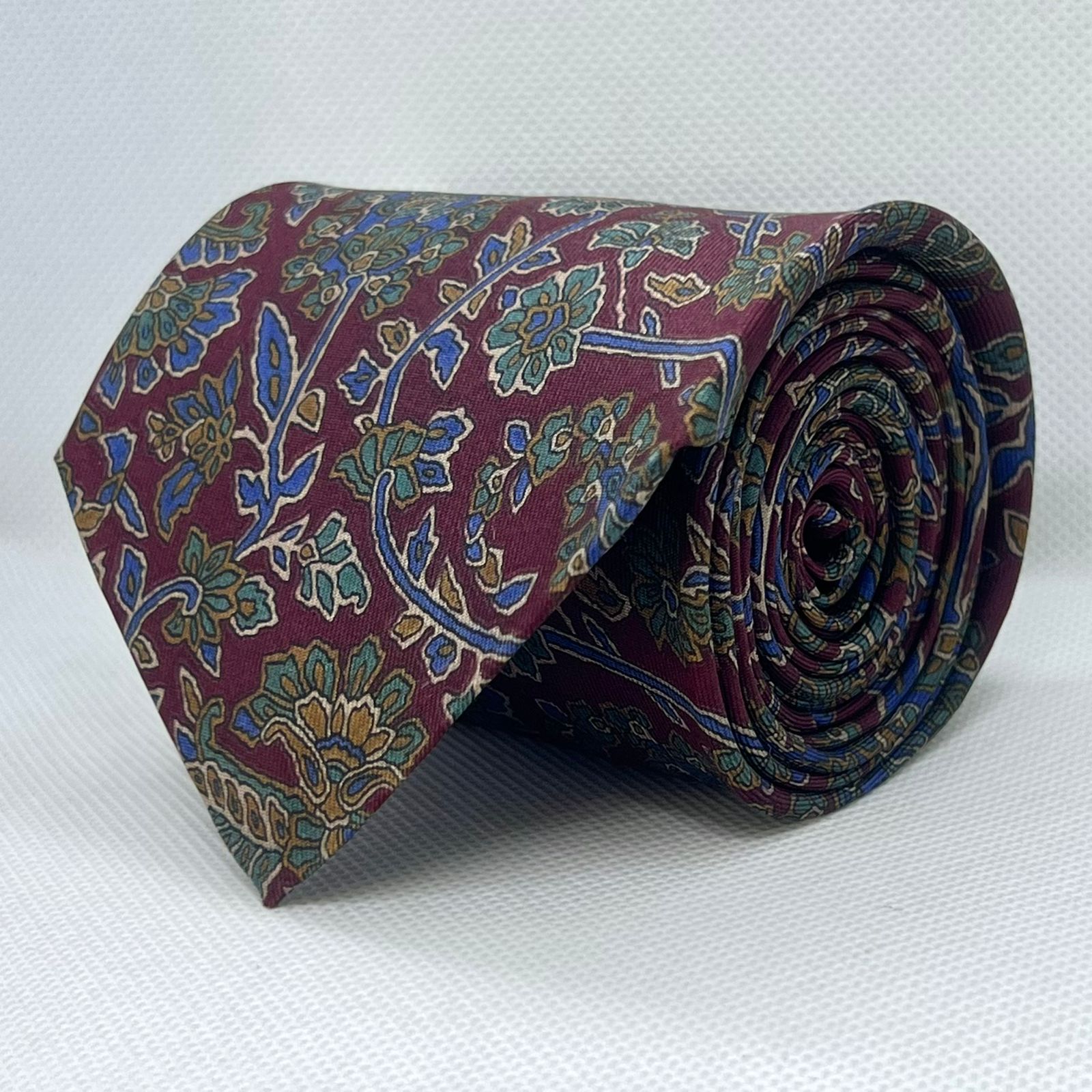 Wine Red Classic Botanical Silk Broad Tie
