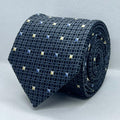 Dark Blue Grid Pattern Silk Tie