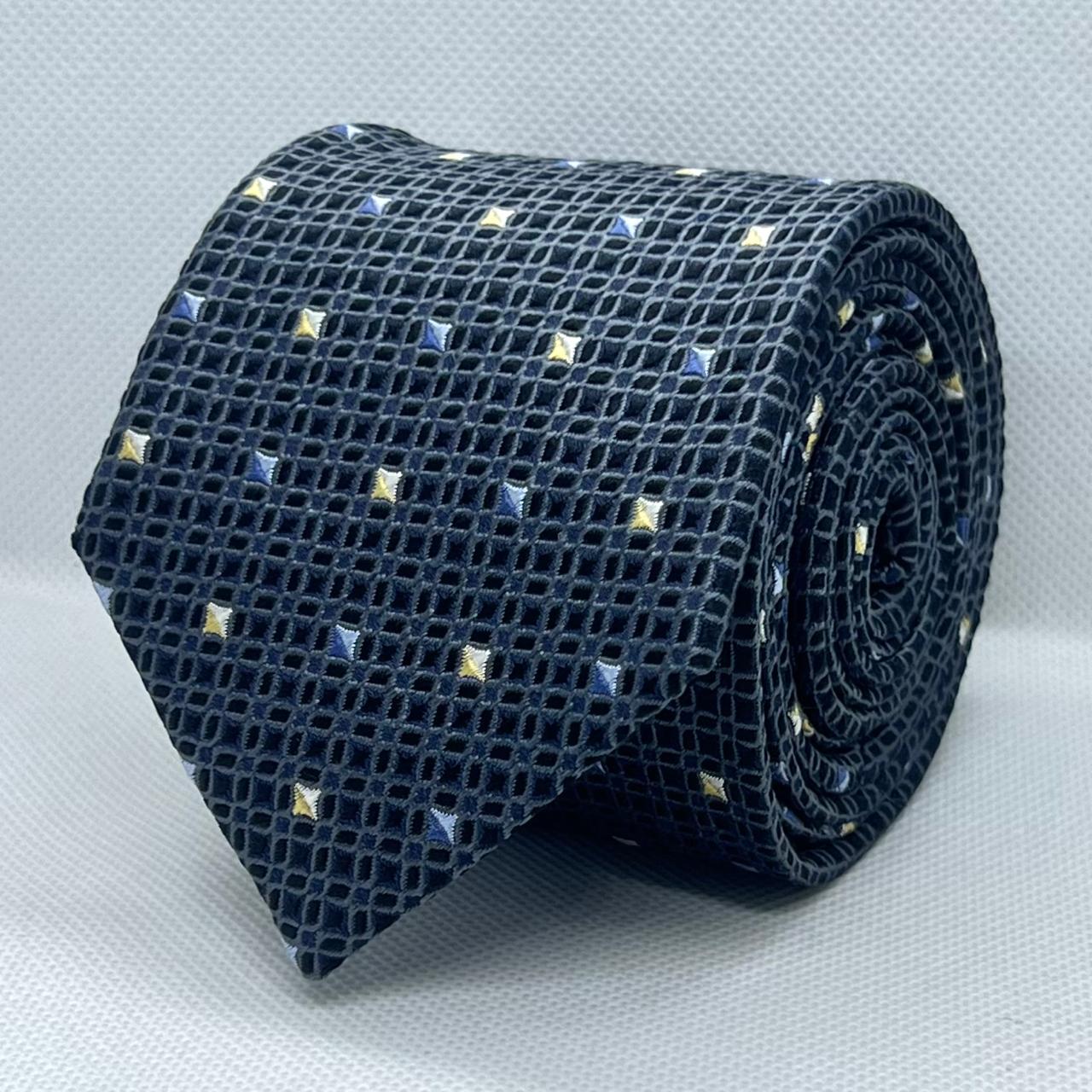 Dark Blue Grid Pattern Silk Tie
