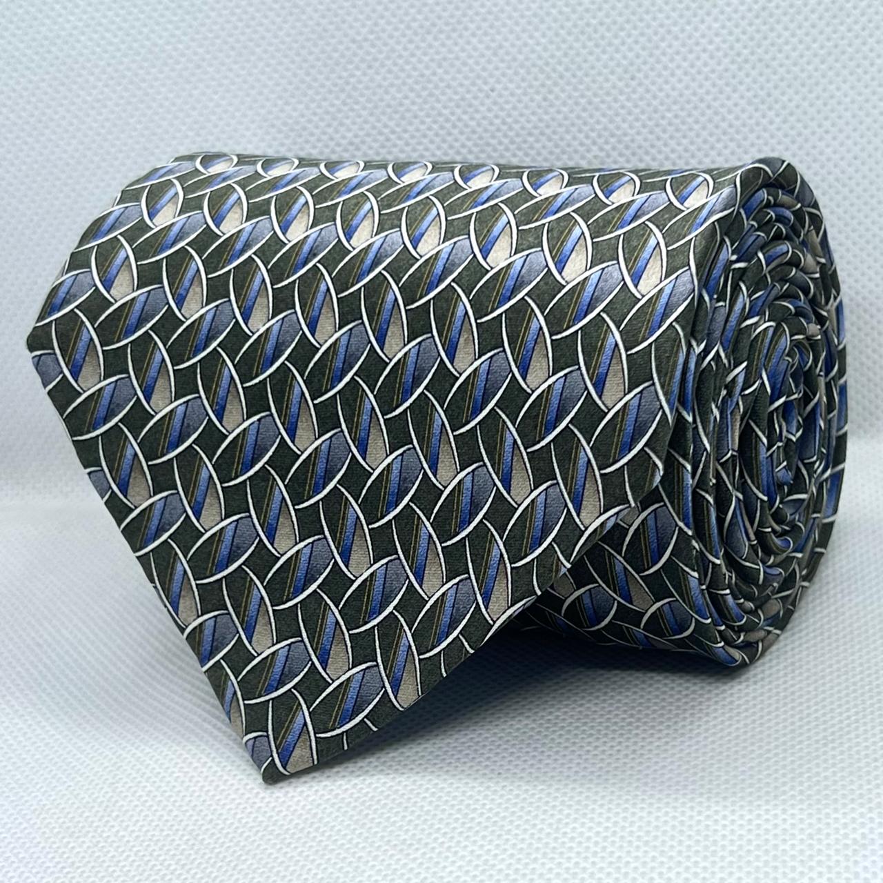 Navy Blue Interlocking Silk Broad Tie