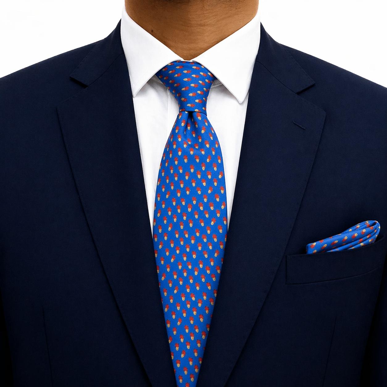 Sapphire Motif Classic Tie and Pocket Square Set