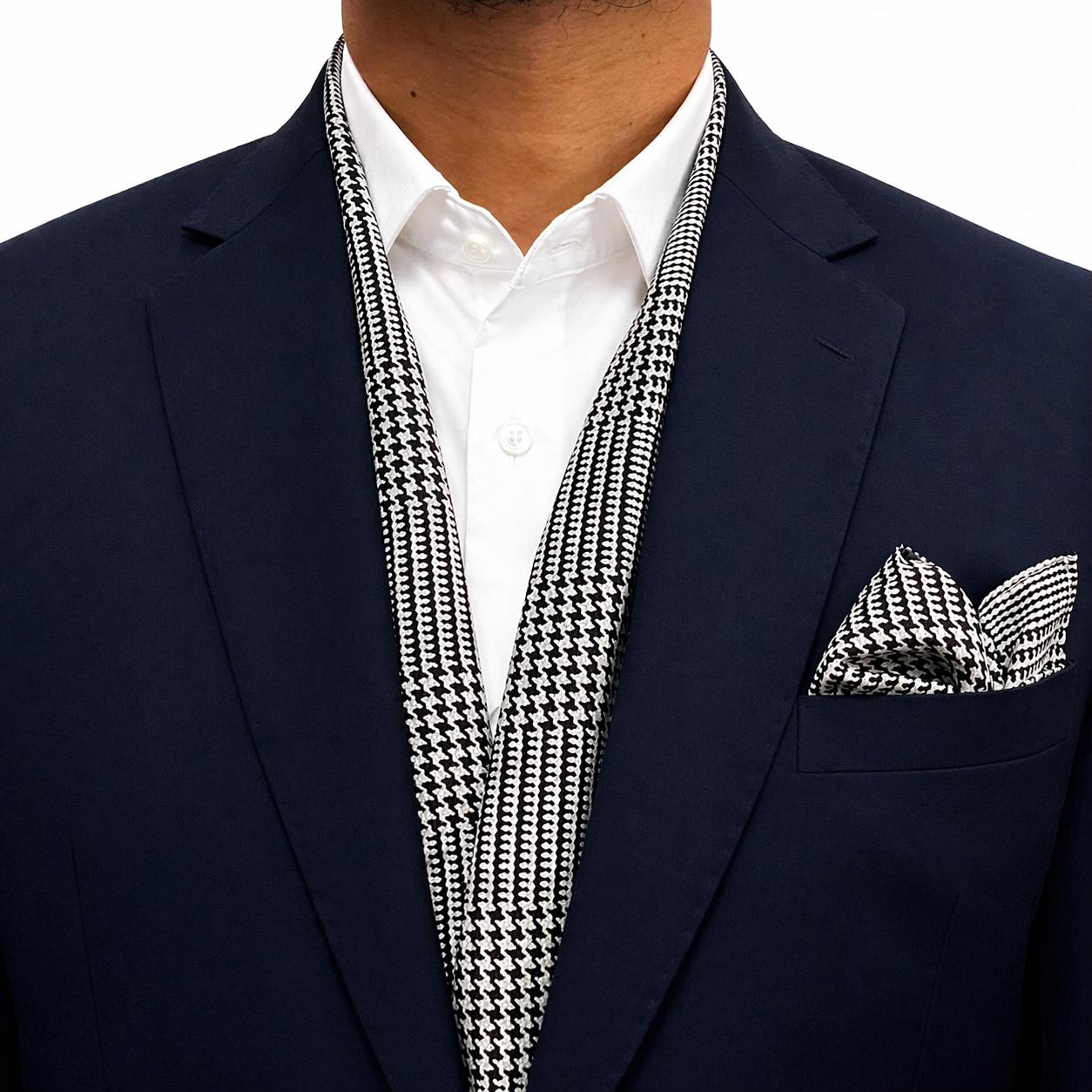 Black White Houndstooth Scarf and Pocket Square set