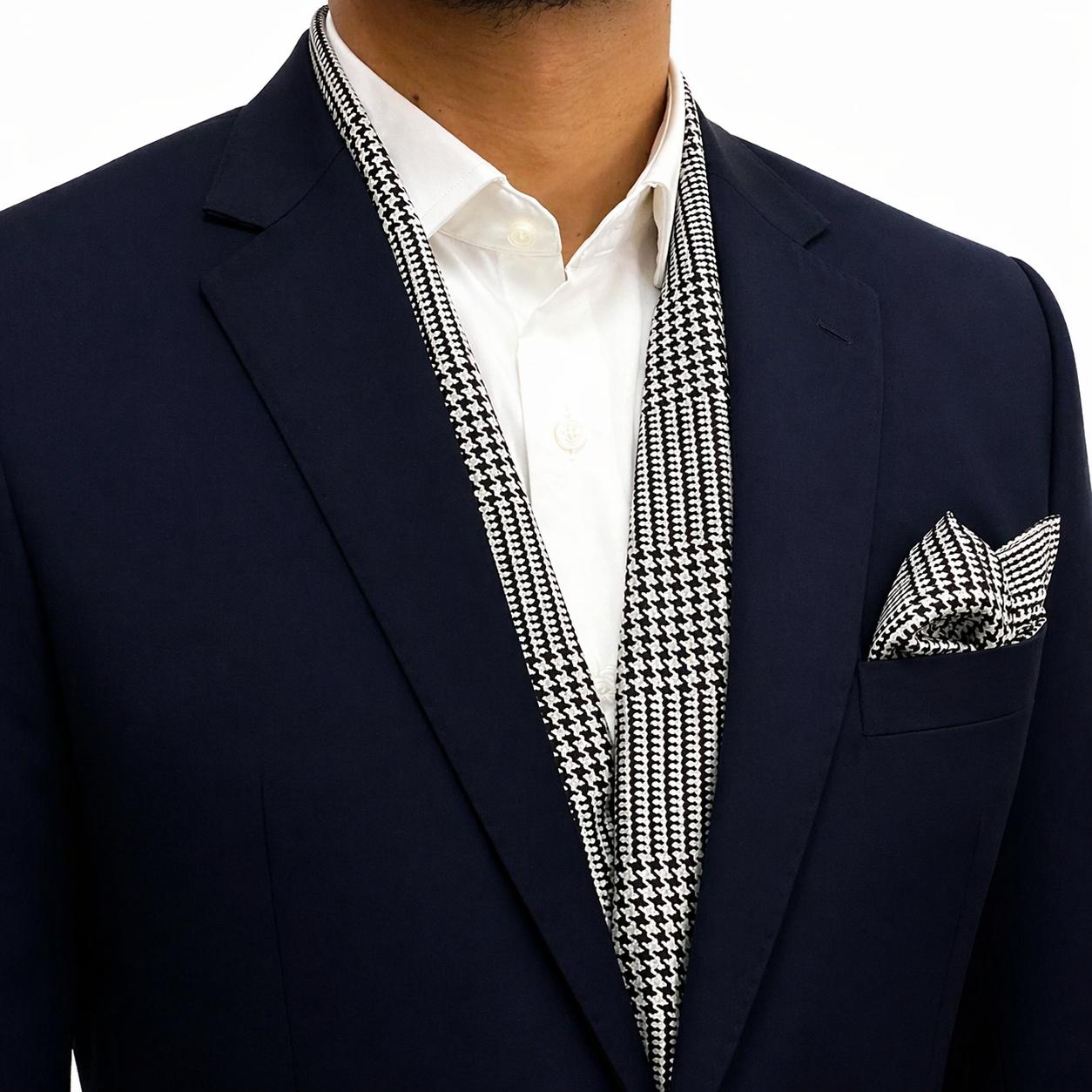 Black White Houndstooth Scarf and Pocket Square set