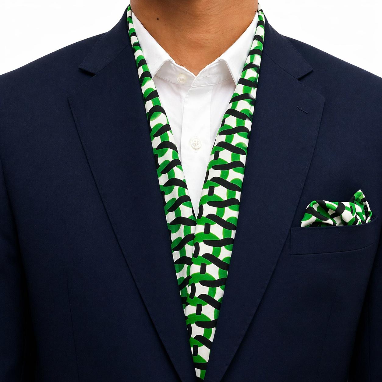 Emerald Green Abstract Pattern Scarf Pocket square set