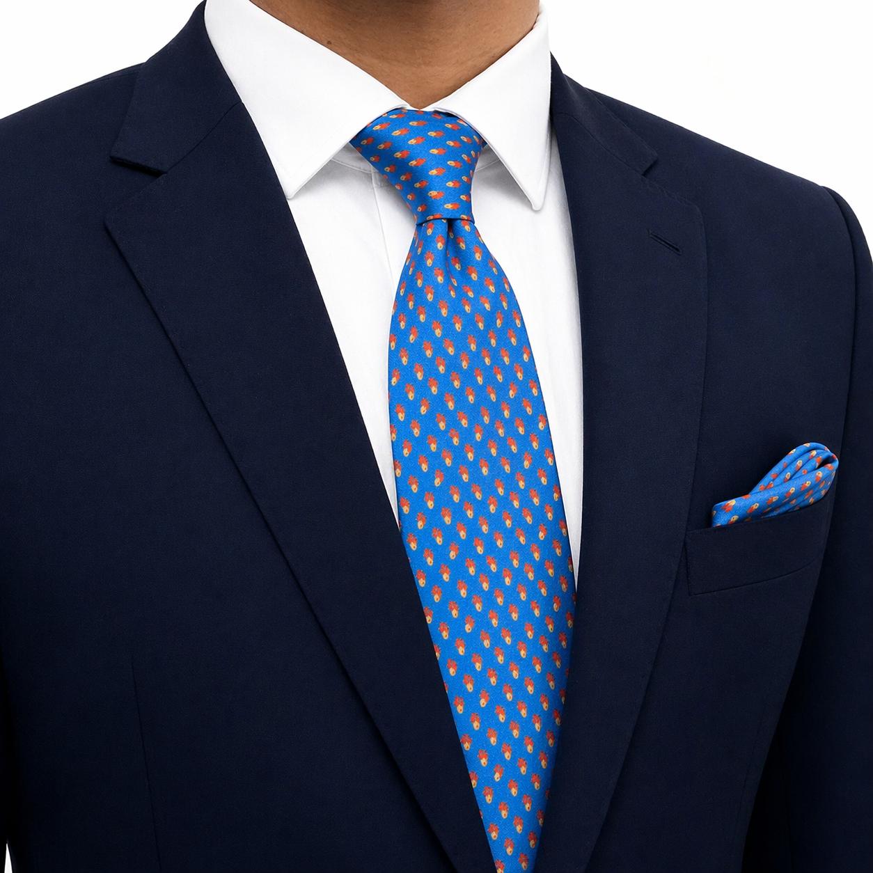 Sapphire Motif Classic Tie and Pocket Square Set