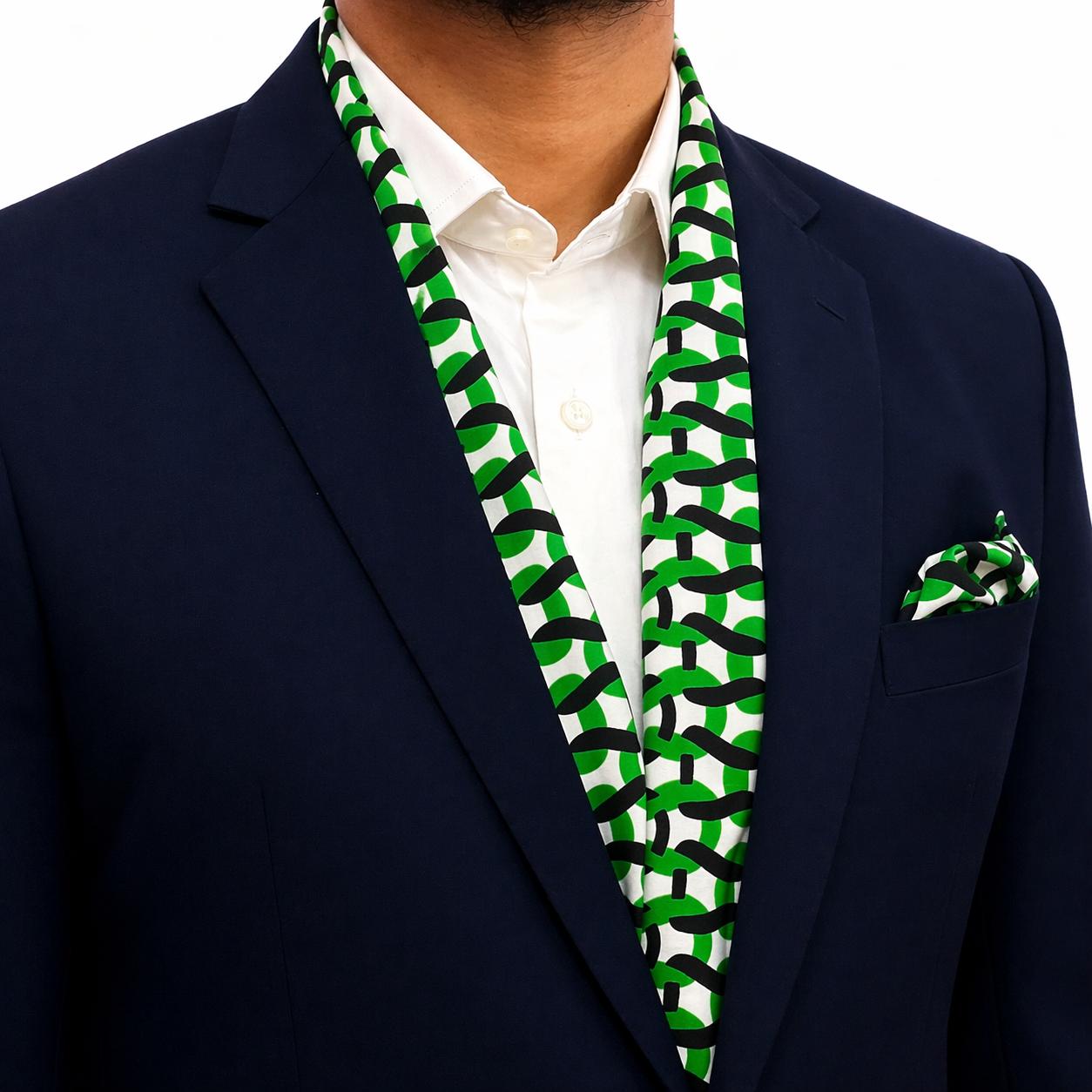 Emerald Green Abstract Pattern Scarf Pocket square set