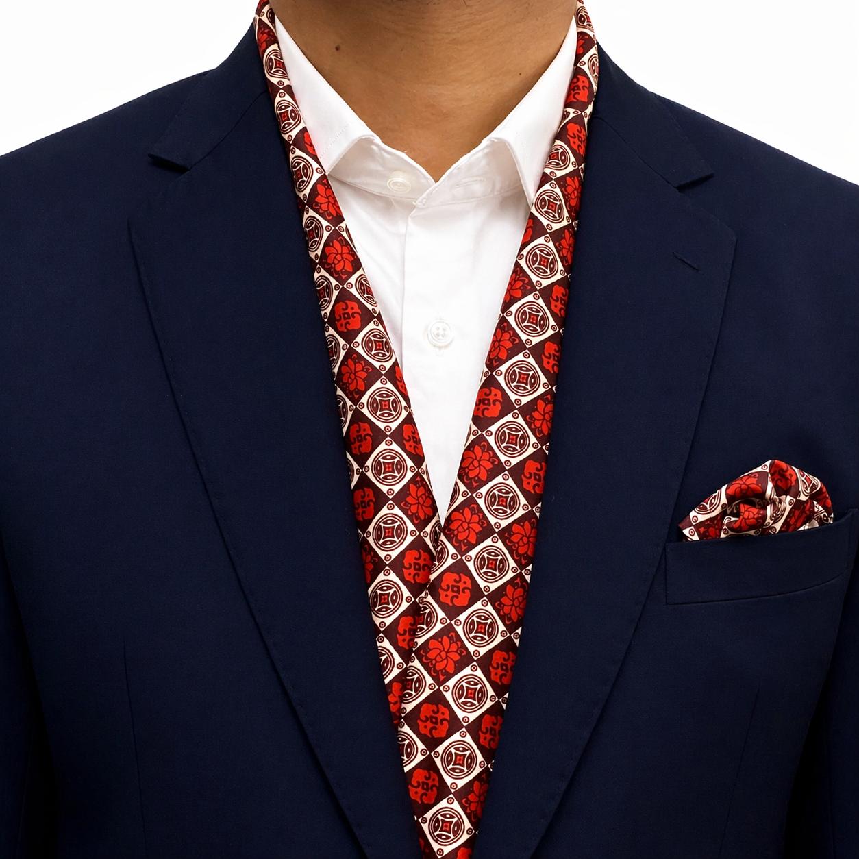 Rust Red Paisley Scarf and Pocket sqaure set