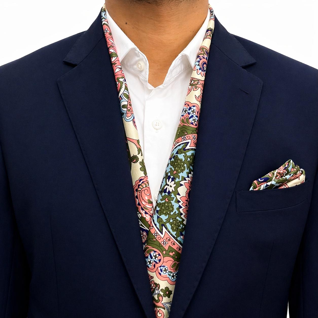 Vintage Floral Multicolor Scarf and Pocket Square set