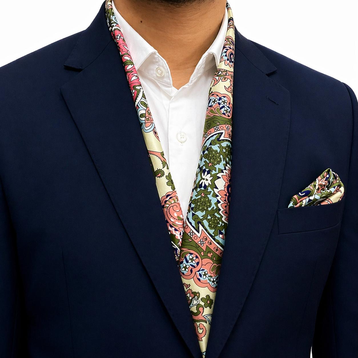 Vintage Floral Multicolor Scarf and Pocket Square set