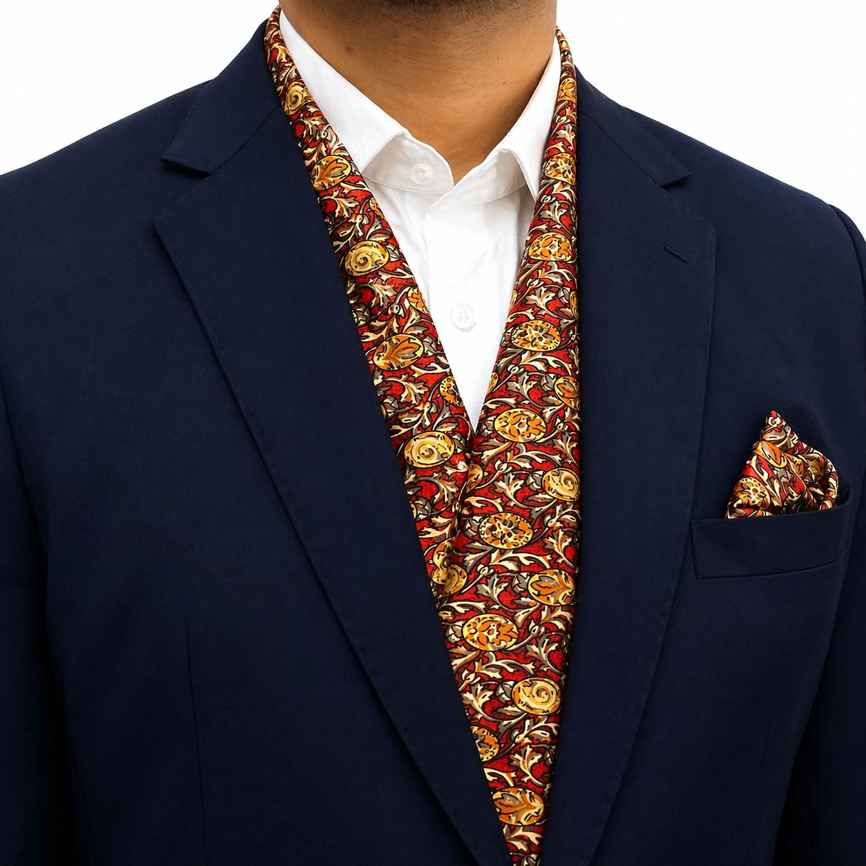 Burgundy Ornate Floral Scarf and Pocket Square set
