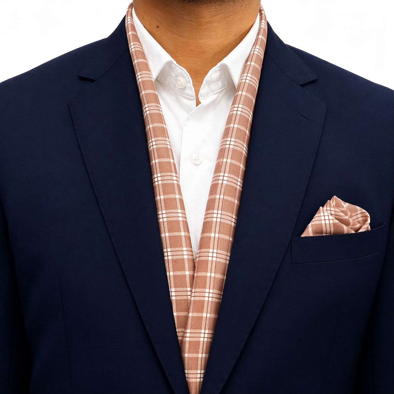 Tan Checkered Formal Scarf and Pocket Square set