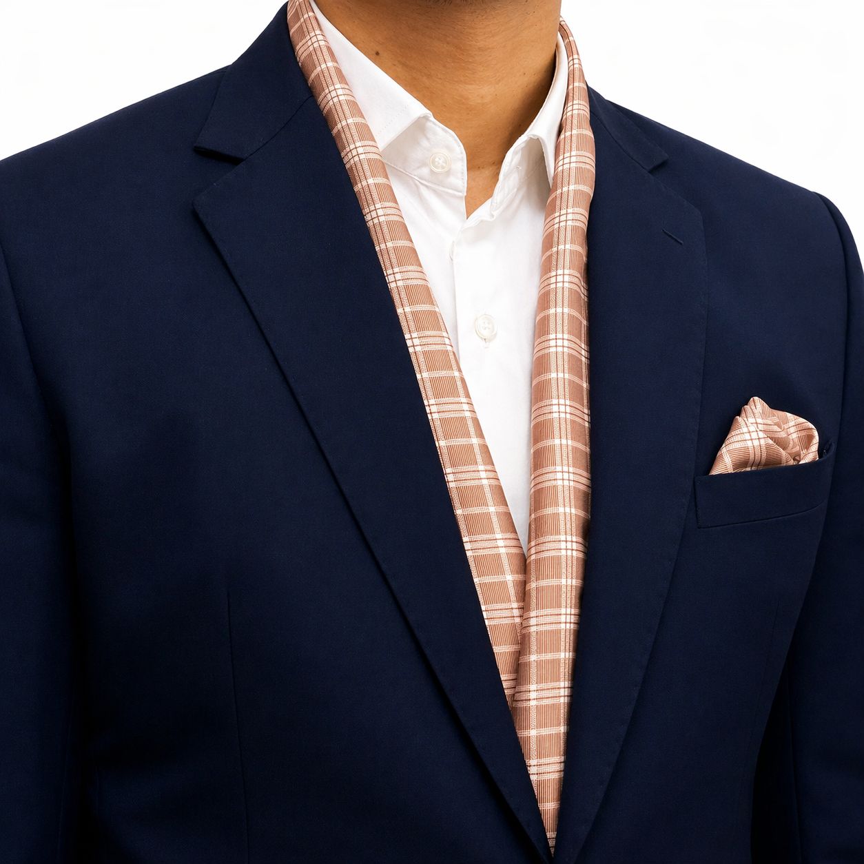 Tan Checkered Formal Scarf and Pocket Square set